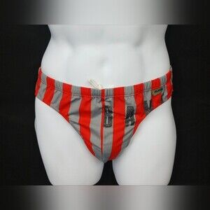 Unique Vintage (70s) Spanish Red & Gray Swim Briefs